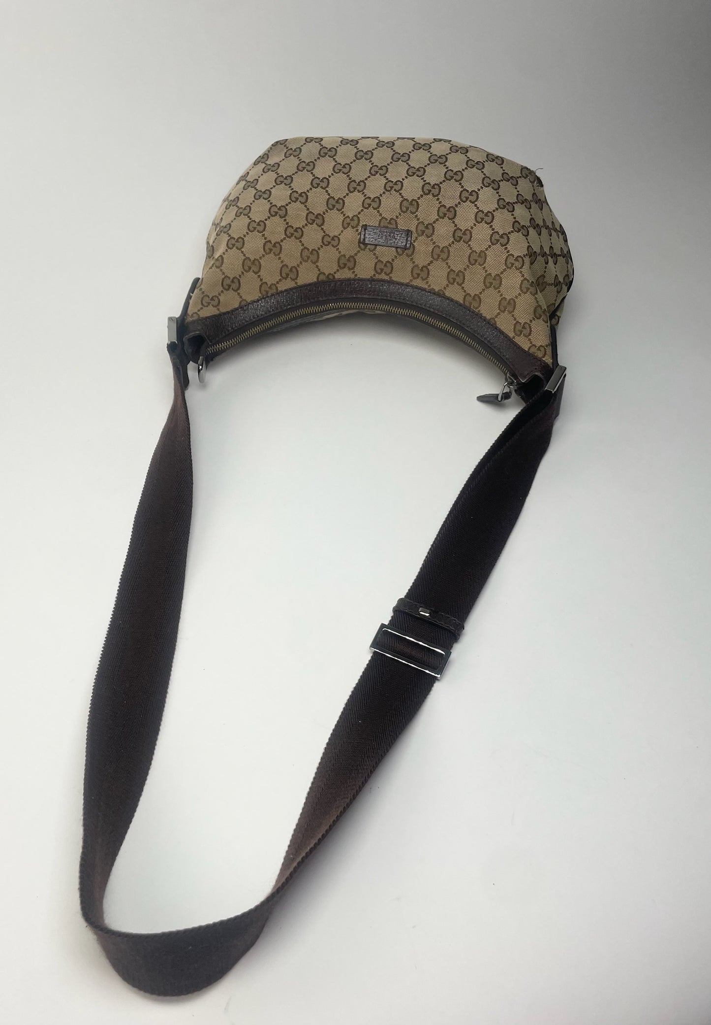 Vintage Gucci Monogram Croissant Shoulder Bag Beige Brown