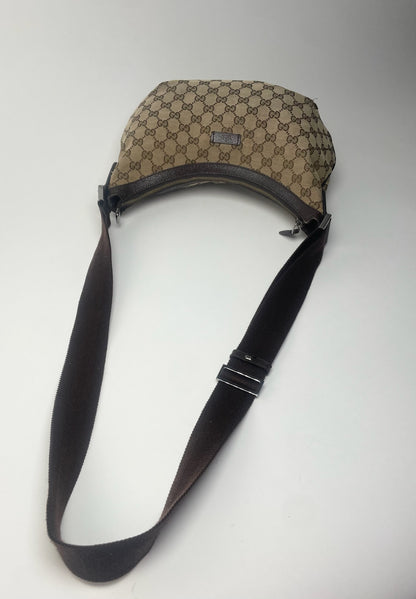 Vintage Gucci Monogram Croissant Shoulder Bag Beige Brown