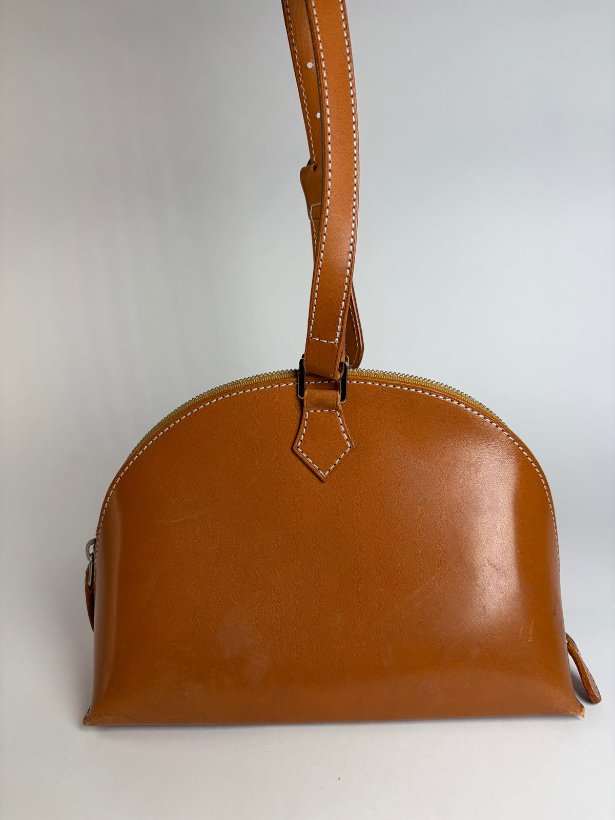 Vintage Courrèges Structured Leather Top-Handle Bag Late 1990s Tan