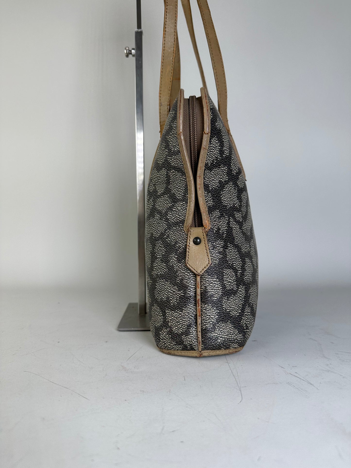 Vintage Yves Saint Laurent Canvas Leather Trim Tote Black Grey