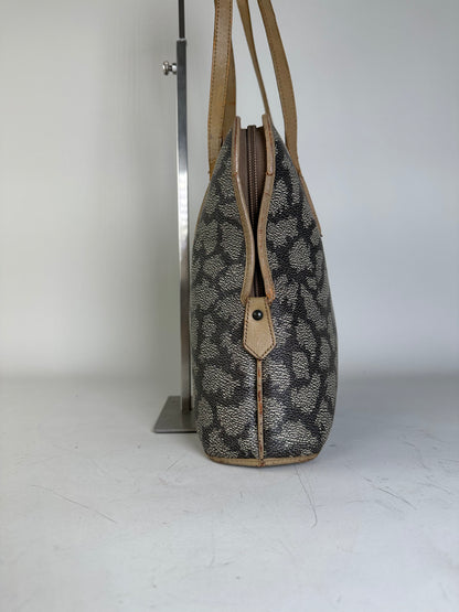 Vintage Yves Saint Laurent Canvas Leather Trim Tote Black Grey