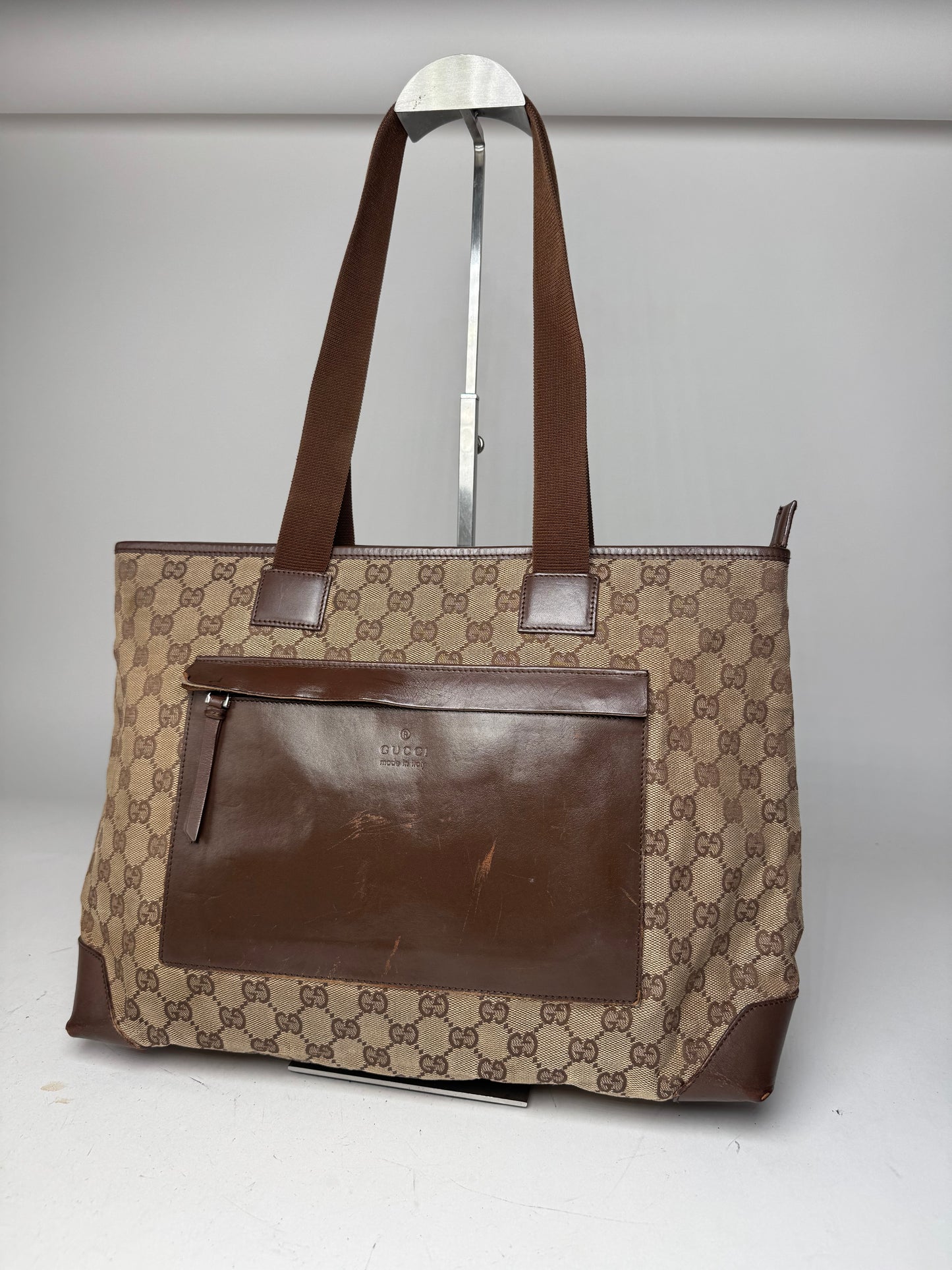 Vintage Gucci Monogram Handbag Beige Brown