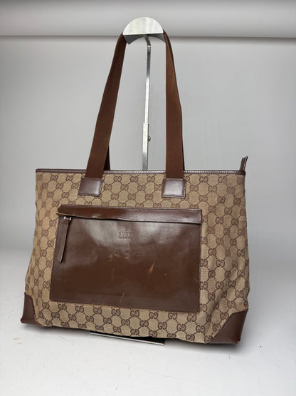 Vintage Gucci Monogram Handbag Beige Brown