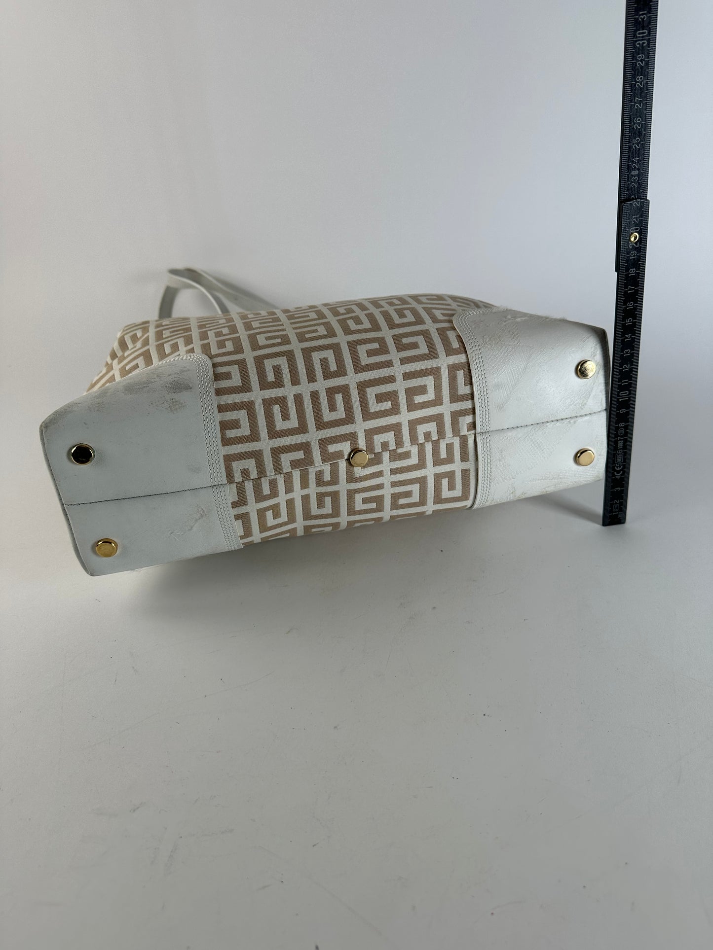 Vintage Givenchy Monogram Leather Canvas Bag White Gold