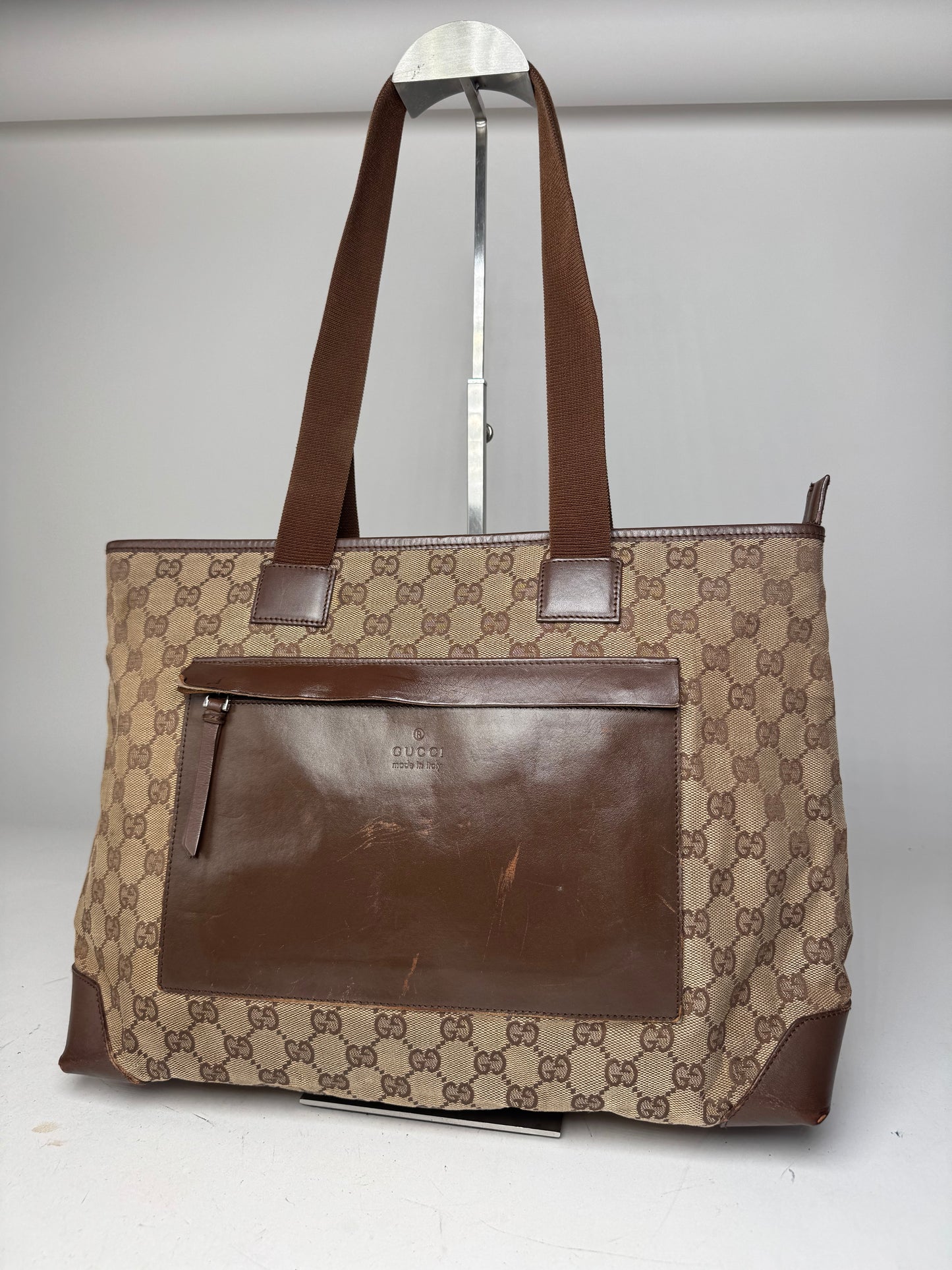 Vintage Gucci Monogram Handbag Beige Brown