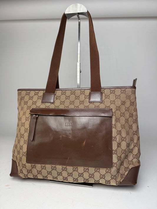 Vintage Gucci Monogram Handbag Beige Brown