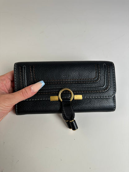 Vintage Chloe Pebbled Leather Wallet Black Gold