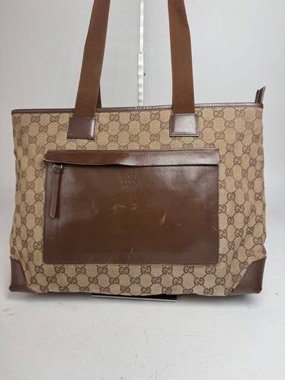 Vintage Gucci Monogram Handbag Beige Brown