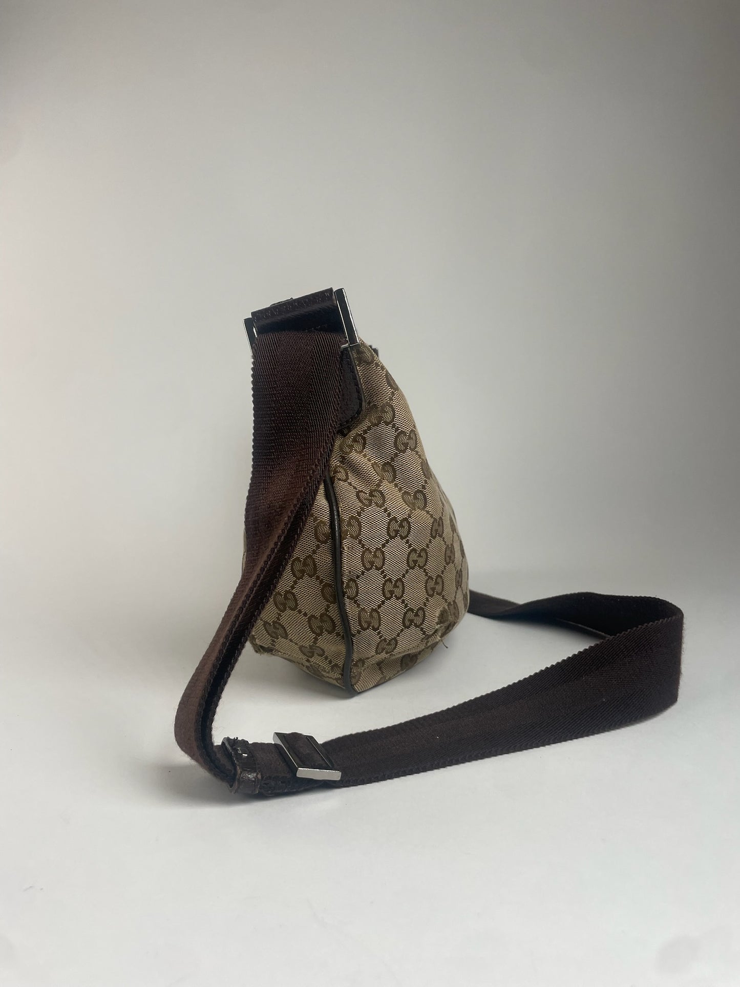 Vintage Gucci Monogram Croissant Shoulder Bag Beige Brown