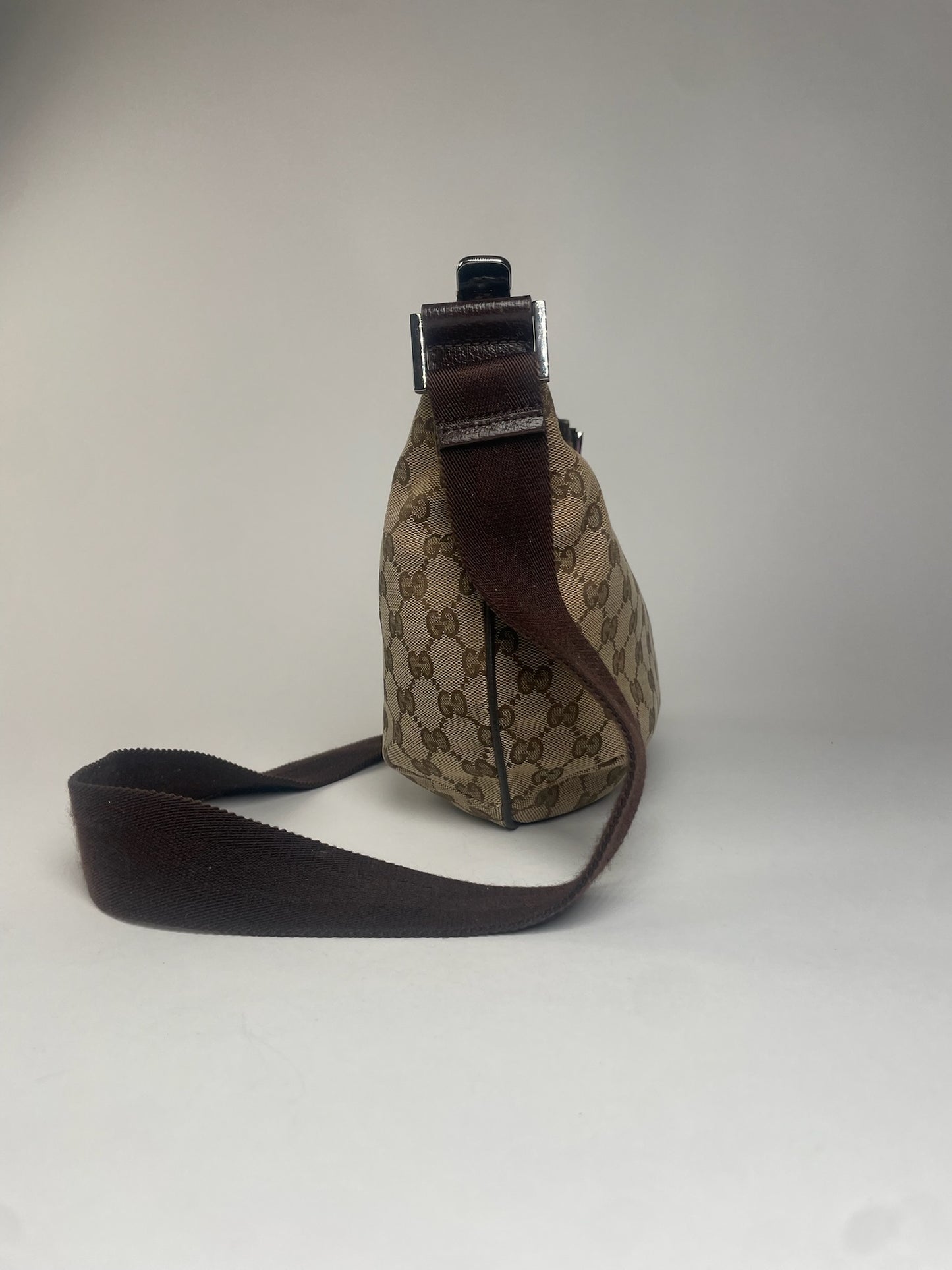 Vintage Gucci Monogram Croissant Shoulder Bag Beige Brown