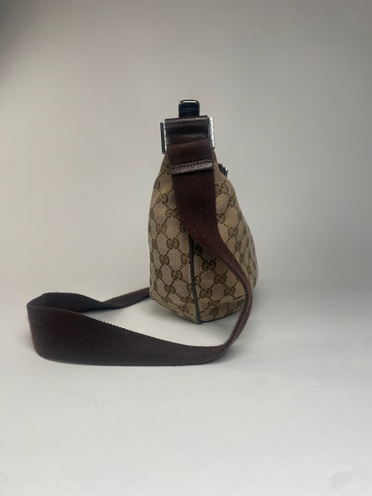Vintage Gucci Monogram Croissant Shoulder Bag Beige Brown