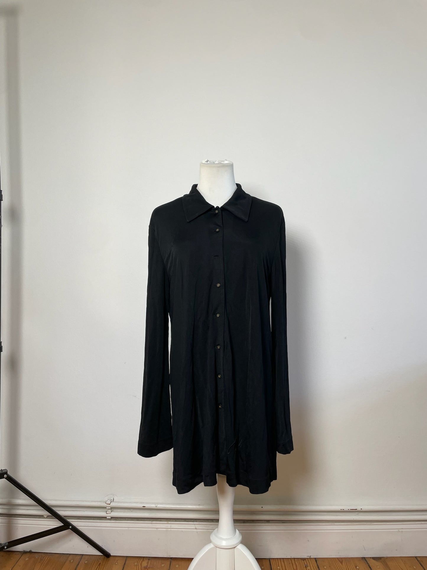 Vintage Fendi Logo Button Rayon Shirt Black M