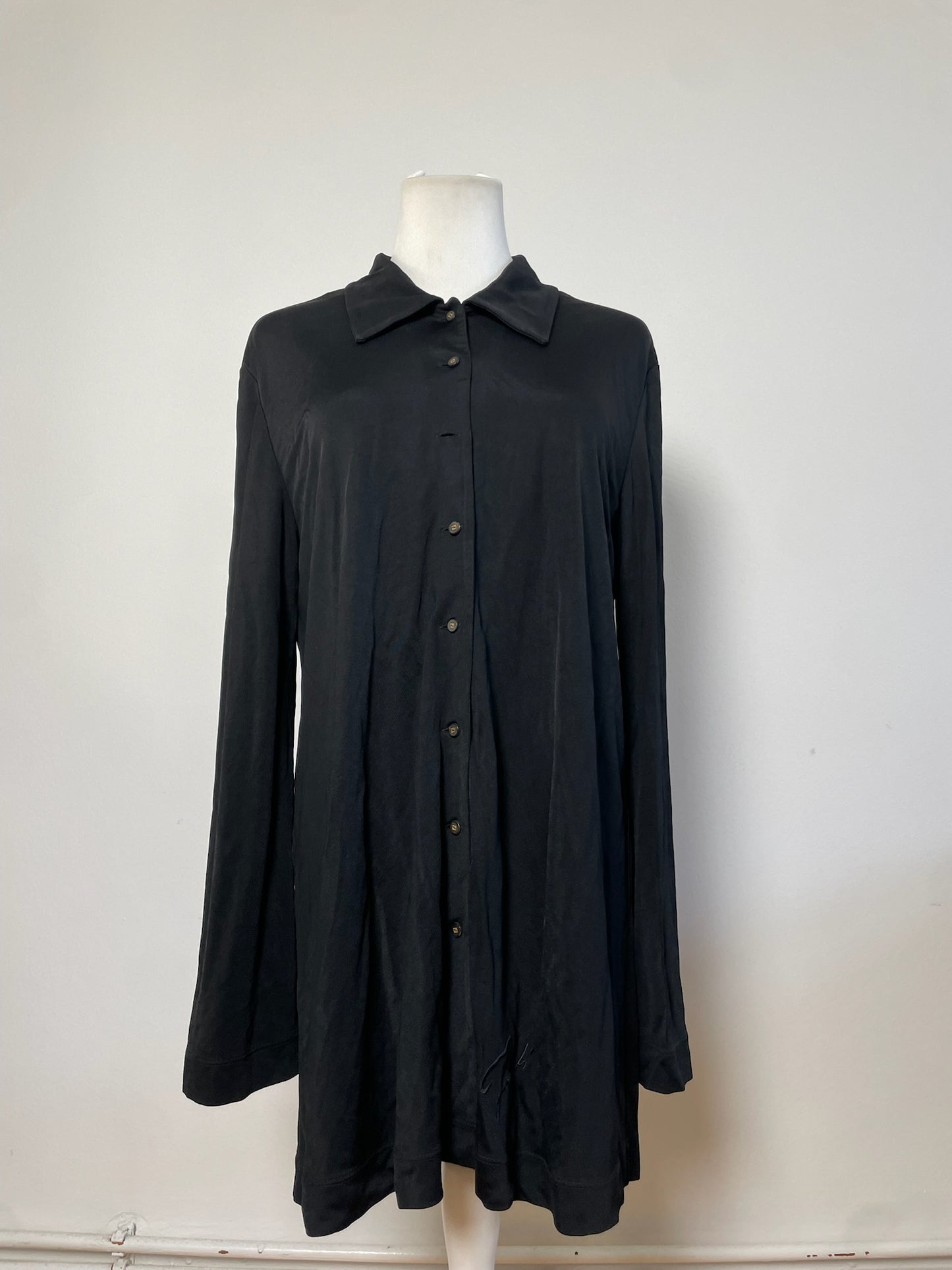 Vintage Fendi Logo Button Rayon Shirt Black M