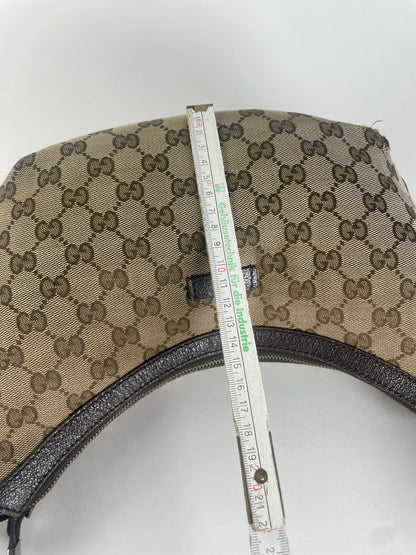 Vintage Gucci Monogram Croissant Shoulder Bag Beige Brown