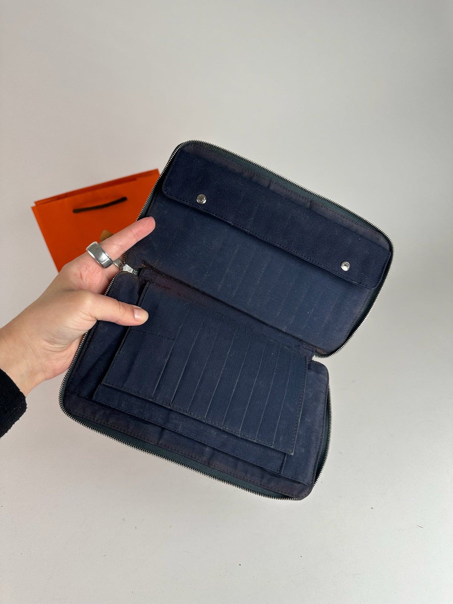 Vintage Hermes Canvas Wallet Navy