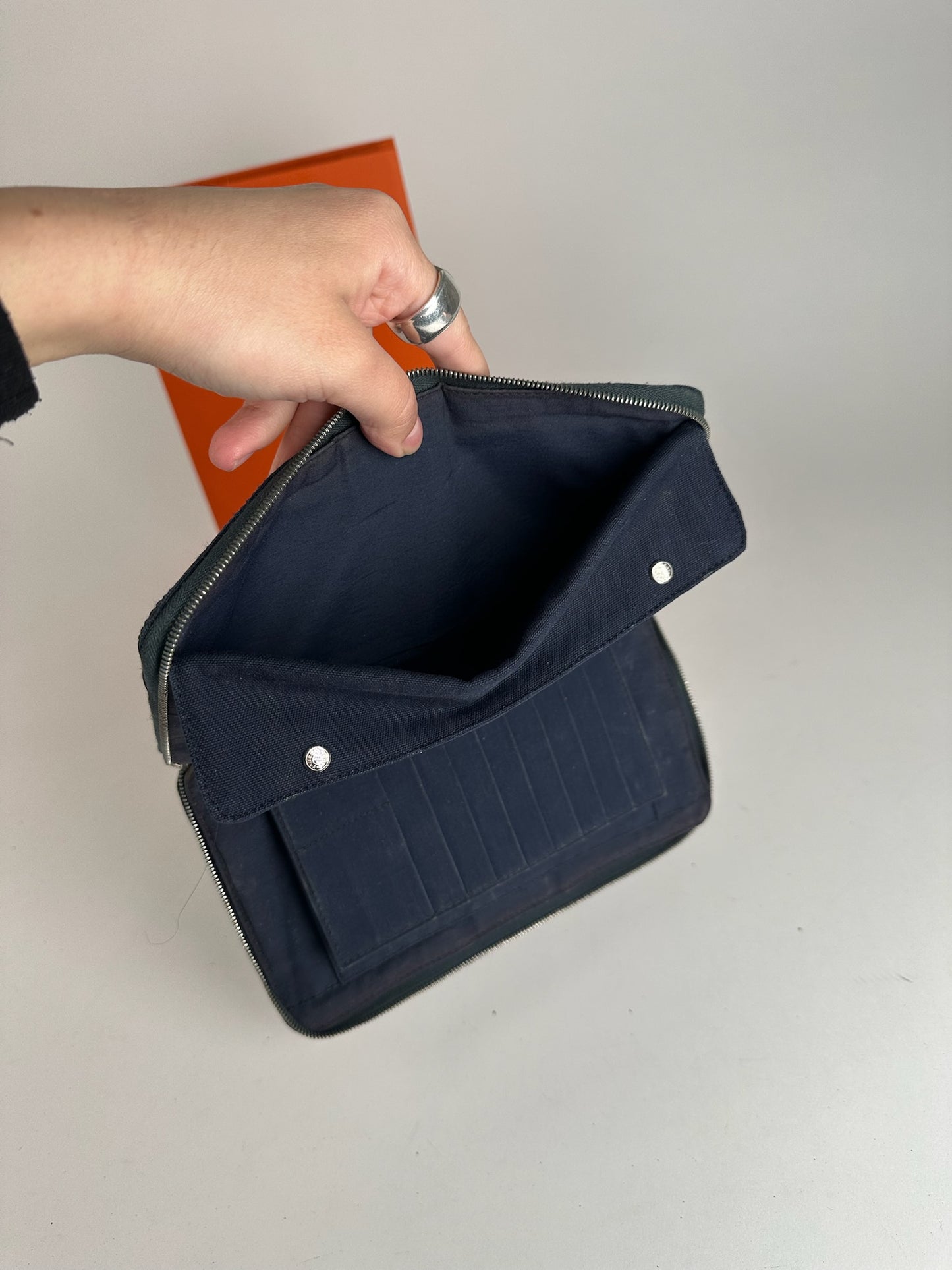 Vintage Hermes Canvas Wallet Navy