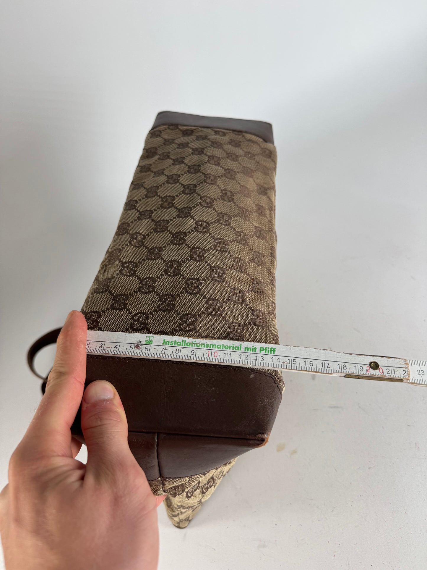 Vintage Gucci Monogram Handbag Beige Brown