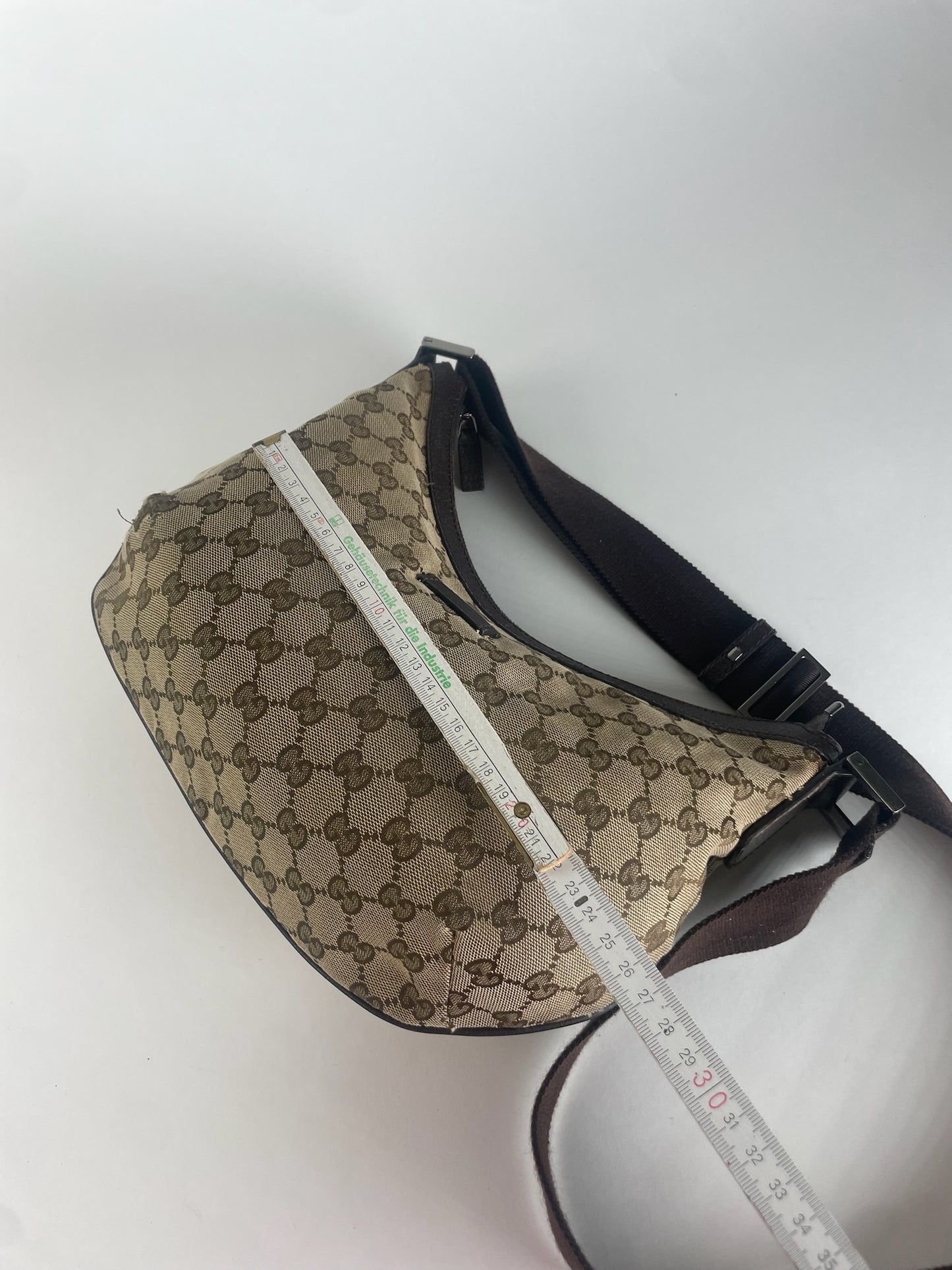 Vintage Gucci Monogram Croissant Shoulder Bag Beige Brown