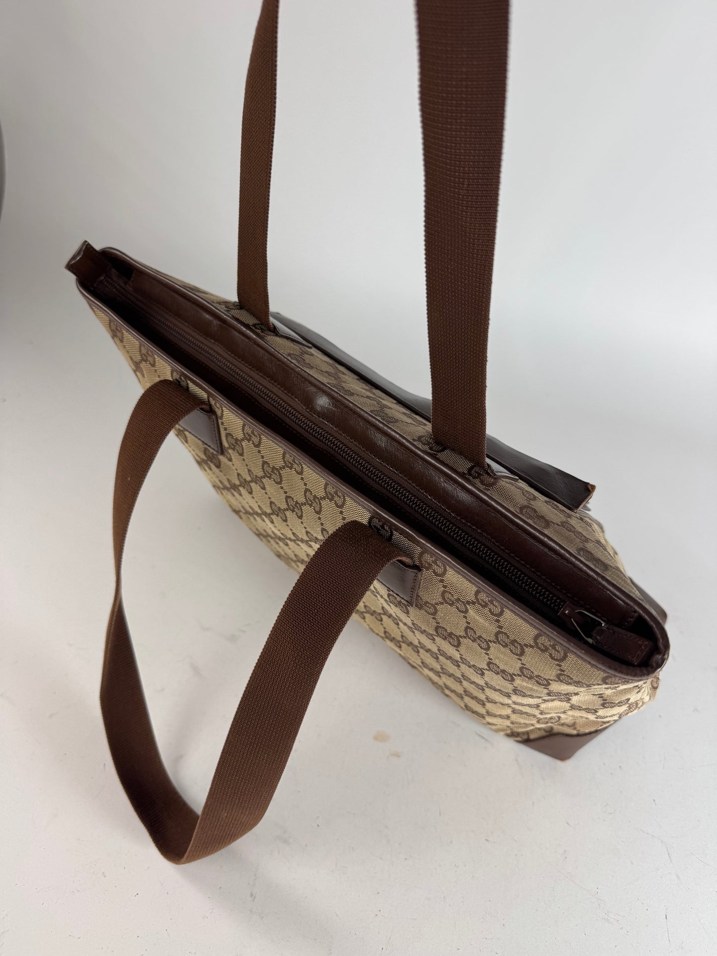 Vintage Gucci Monogram Handbag Beige Brown