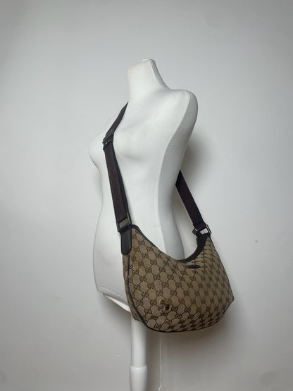 Vintage Gucci Monogram Croissant Shoulder Bag Beige Brown