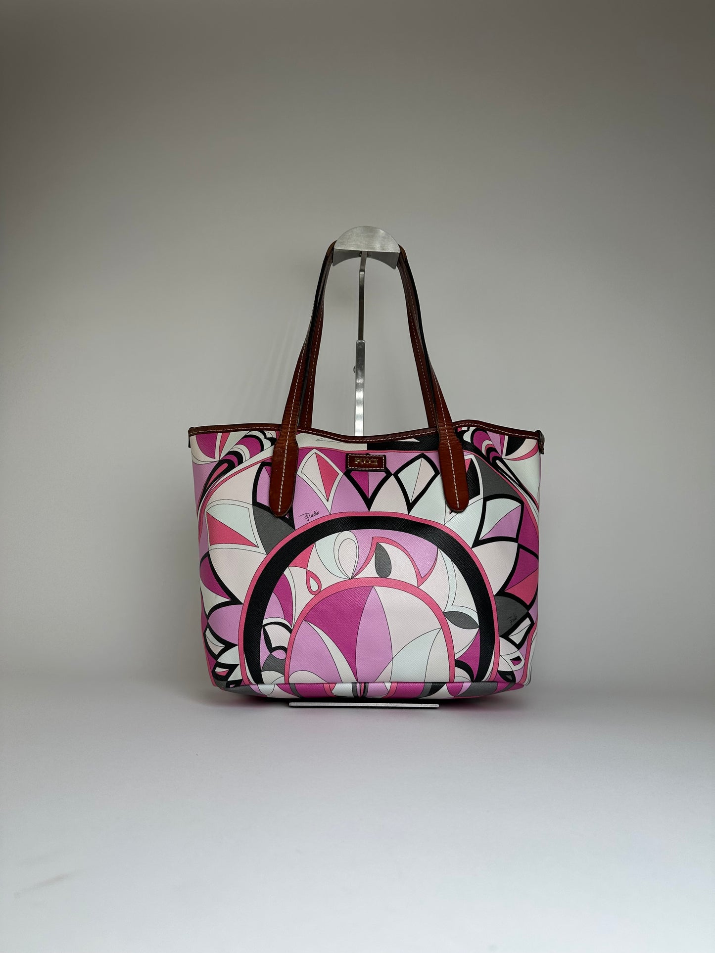 Vintage Emilio Pucci Printed Canvas Tote Bag Pink Multicolor