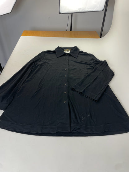 Vintage Fendi Logo Button Rayon Shirt Black M