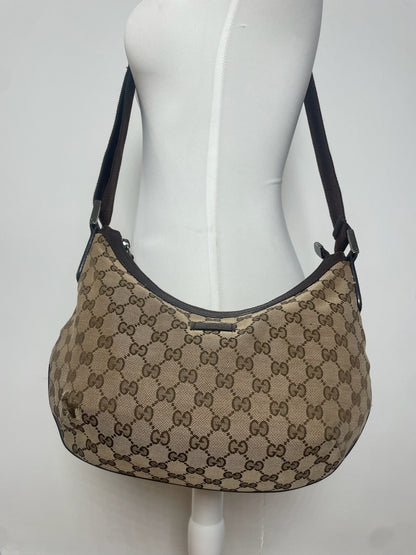 Vintage Gucci Monogram Croissant Shoulder Bag Beige Brown