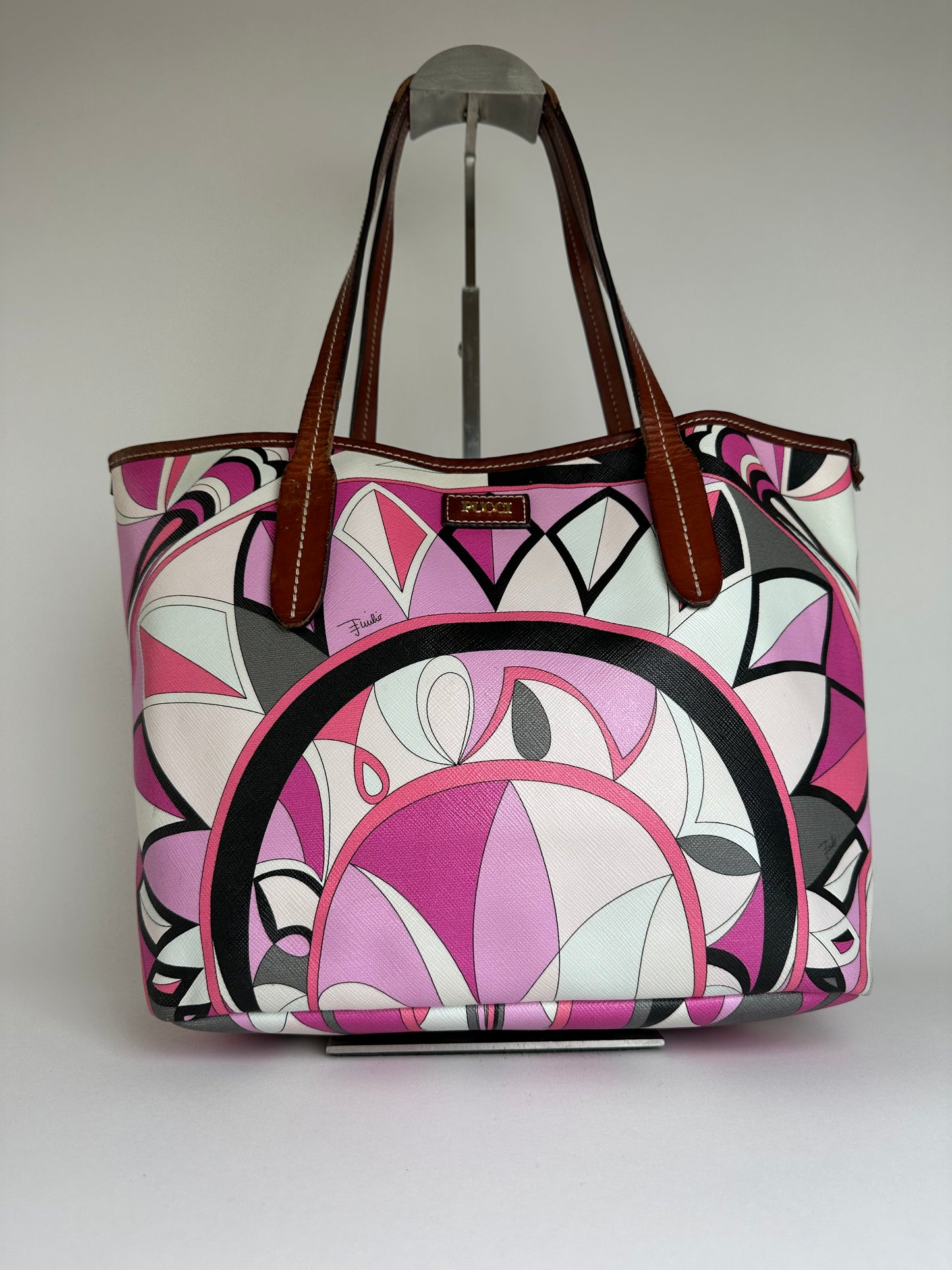 Vintage Emilio Pucci Printed Canvas Tote Bag Pink Multicolor