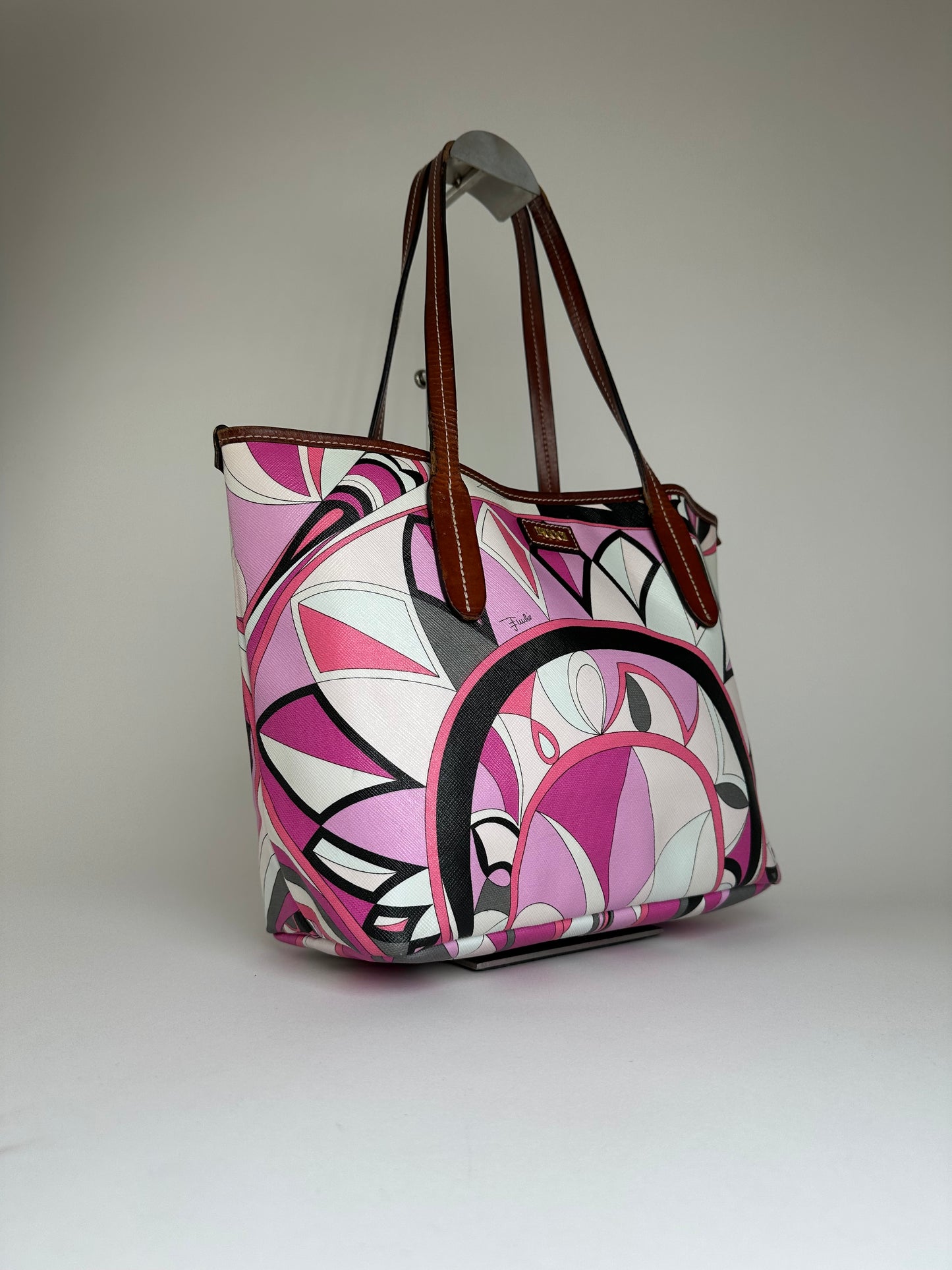 Vintage Emilio Pucci Printed Canvas Tote Bag Pink Multicolor
