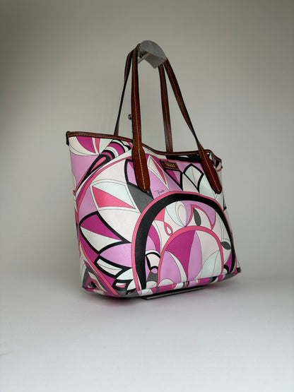 Vintage Emilio Pucci Printed Canvas Tote Bag Pink Multicolor