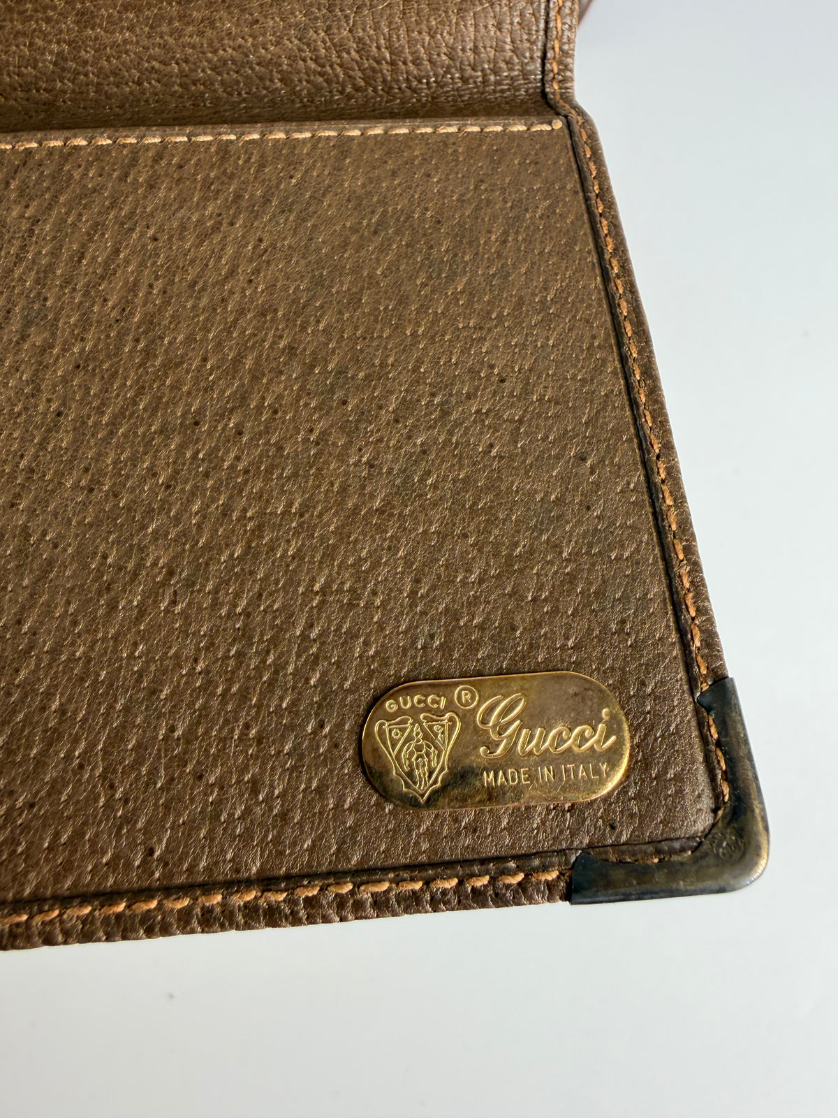 Vintage Gucci Pebbled Leather Bifold Wallet Late 1970s Dark Brown