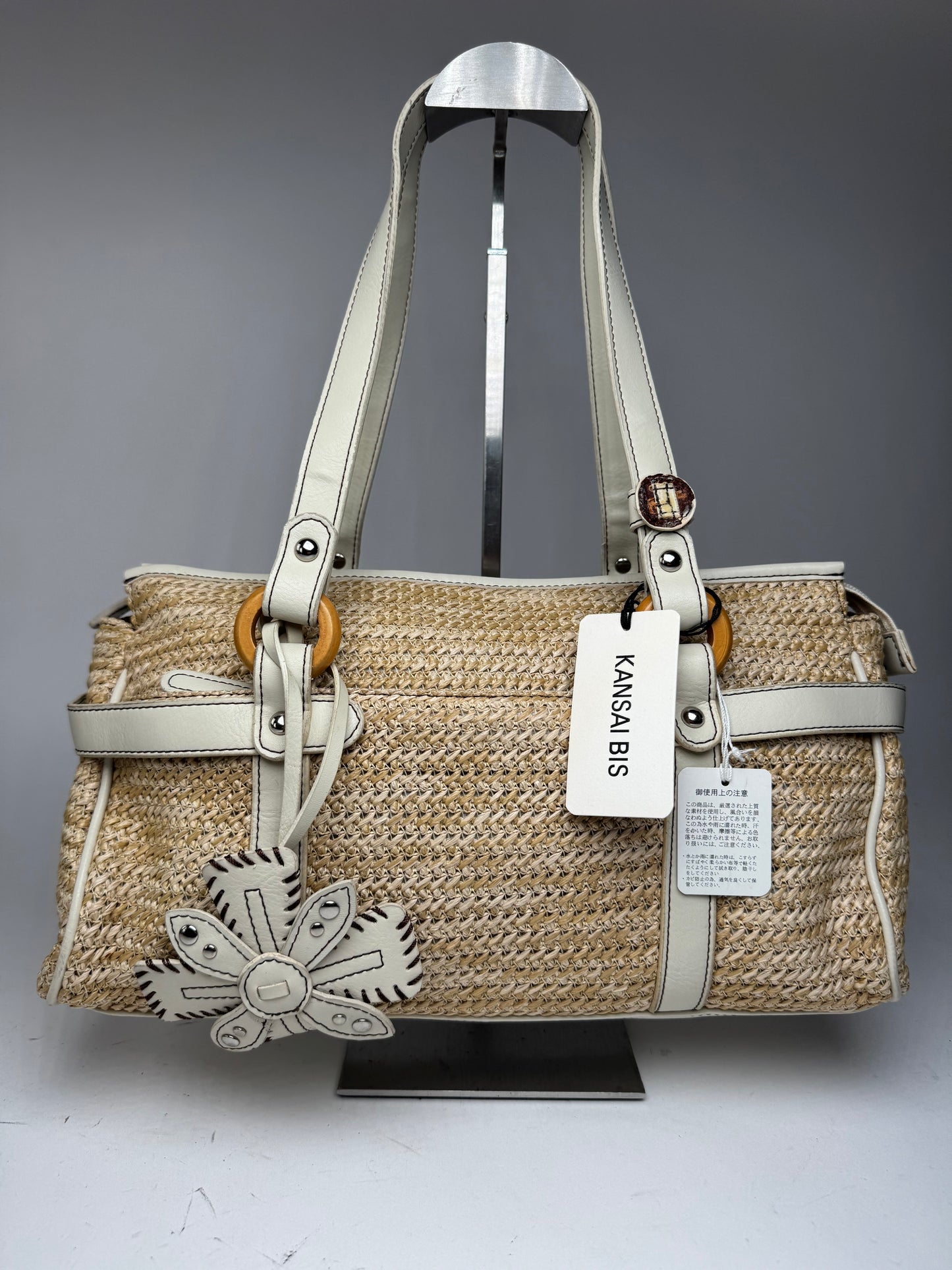 Sac à main vintage Kansai Yamamoto beige blanc