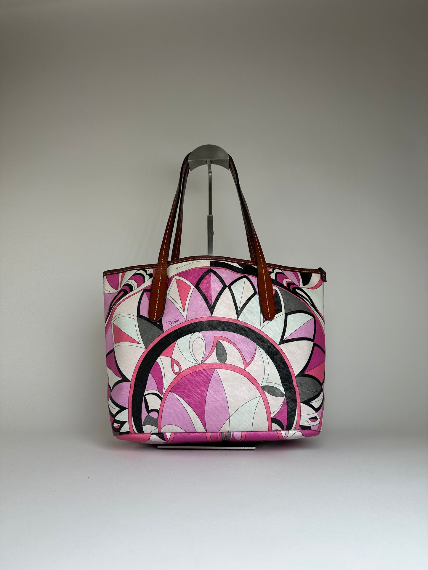 Vintage Emilio Pucci Printed Canvas Tote Bag Pink Multicolor