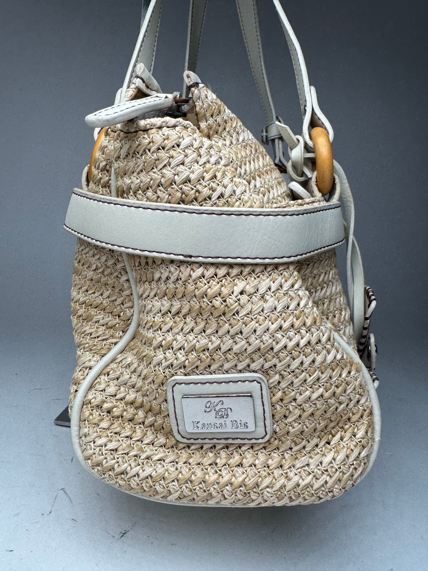 Sac à main vintage Kansai Yamamoto beige blanc