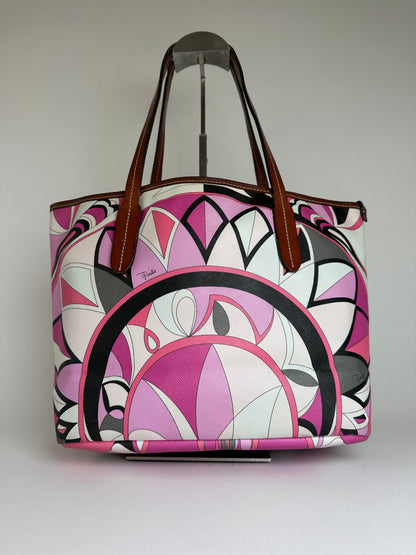 Vintage Emilio Pucci Printed Canvas Tote Bag Pink Multicolor