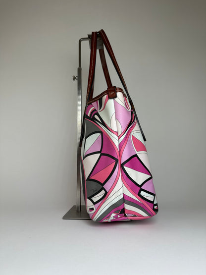 Vintage Emilio Pucci Printed Canvas Tote Bag Pink Multicolor