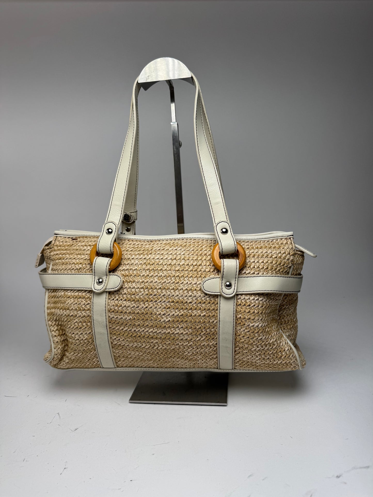 Sac à main vintage Kansai Yamamoto beige blanc