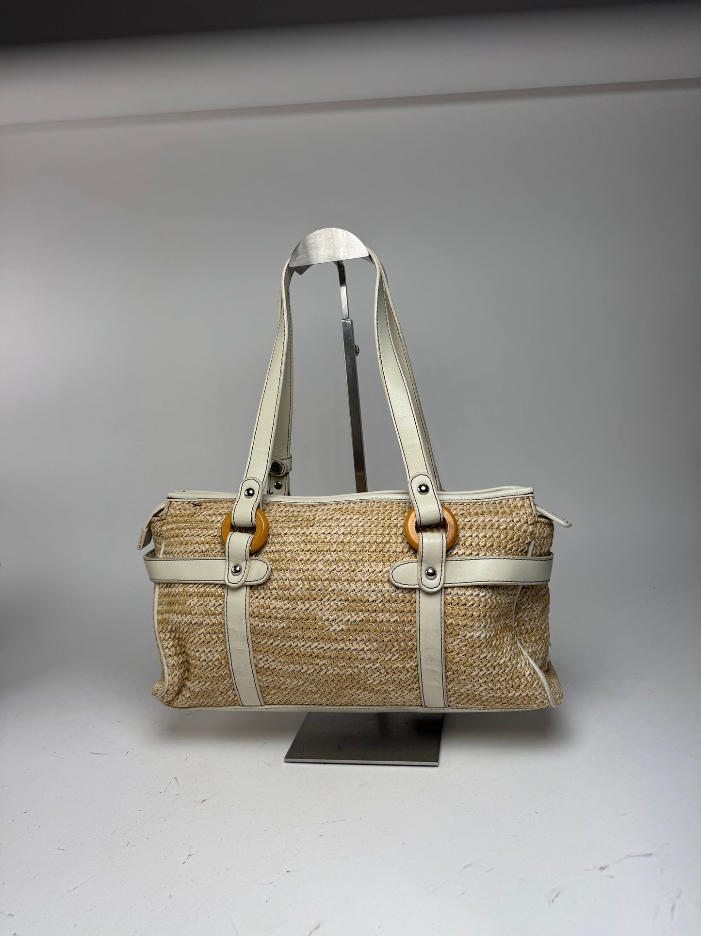 Sac à main vintage Kansai Yamamoto beige blanc