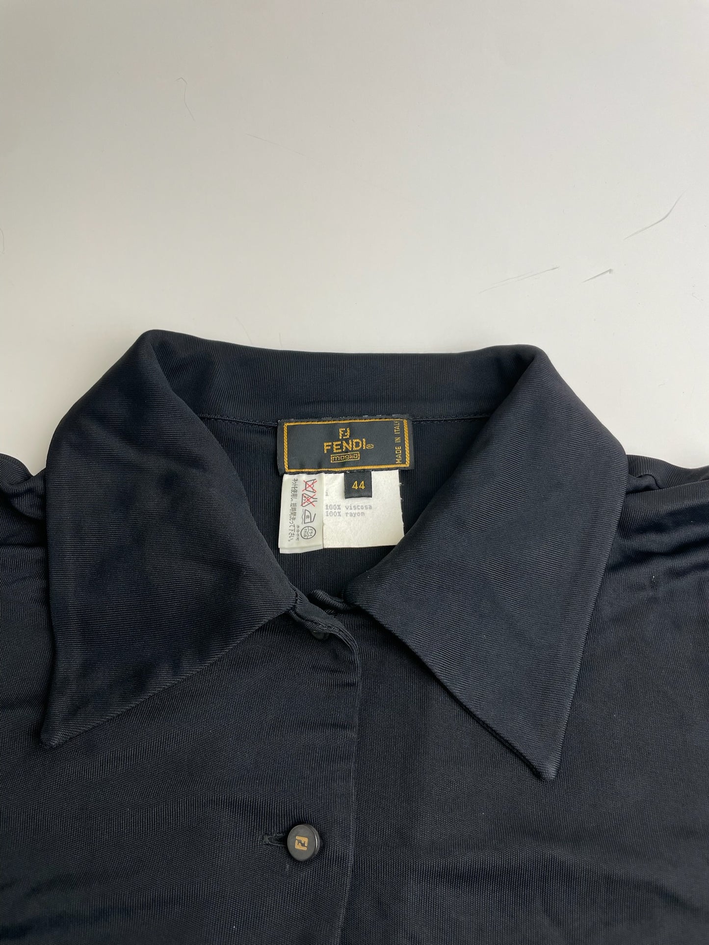 Vintage Fendi Logo Button Rayon Shirt Black M