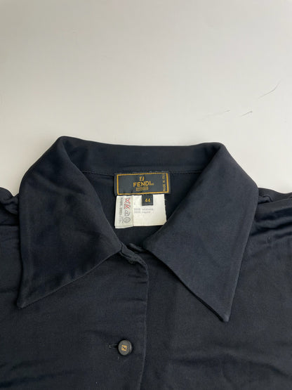 Vintage Fendi Logo Button Rayon Shirt Black M