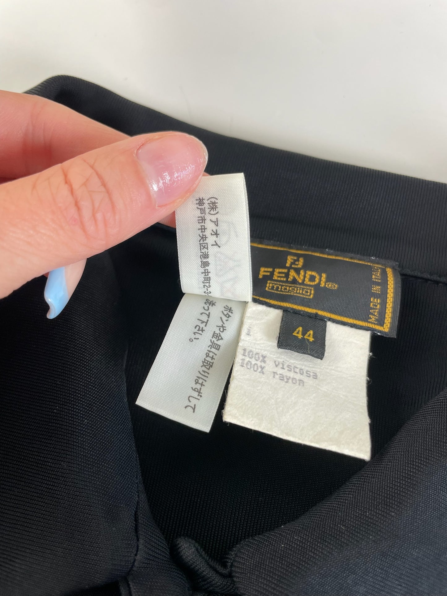 Vintage Fendi Logo Button Rayon Shirt Black M