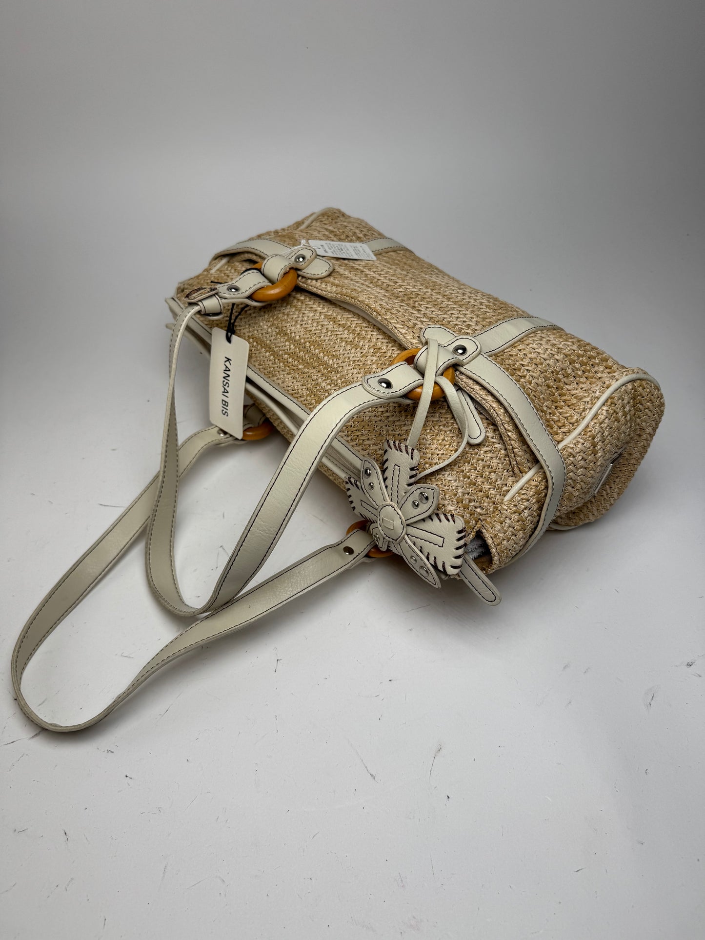 Sac à main vintage Kansai Yamamoto beige blanc