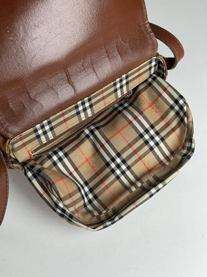 Sac bandoulière vintage Burberry en cuir marron