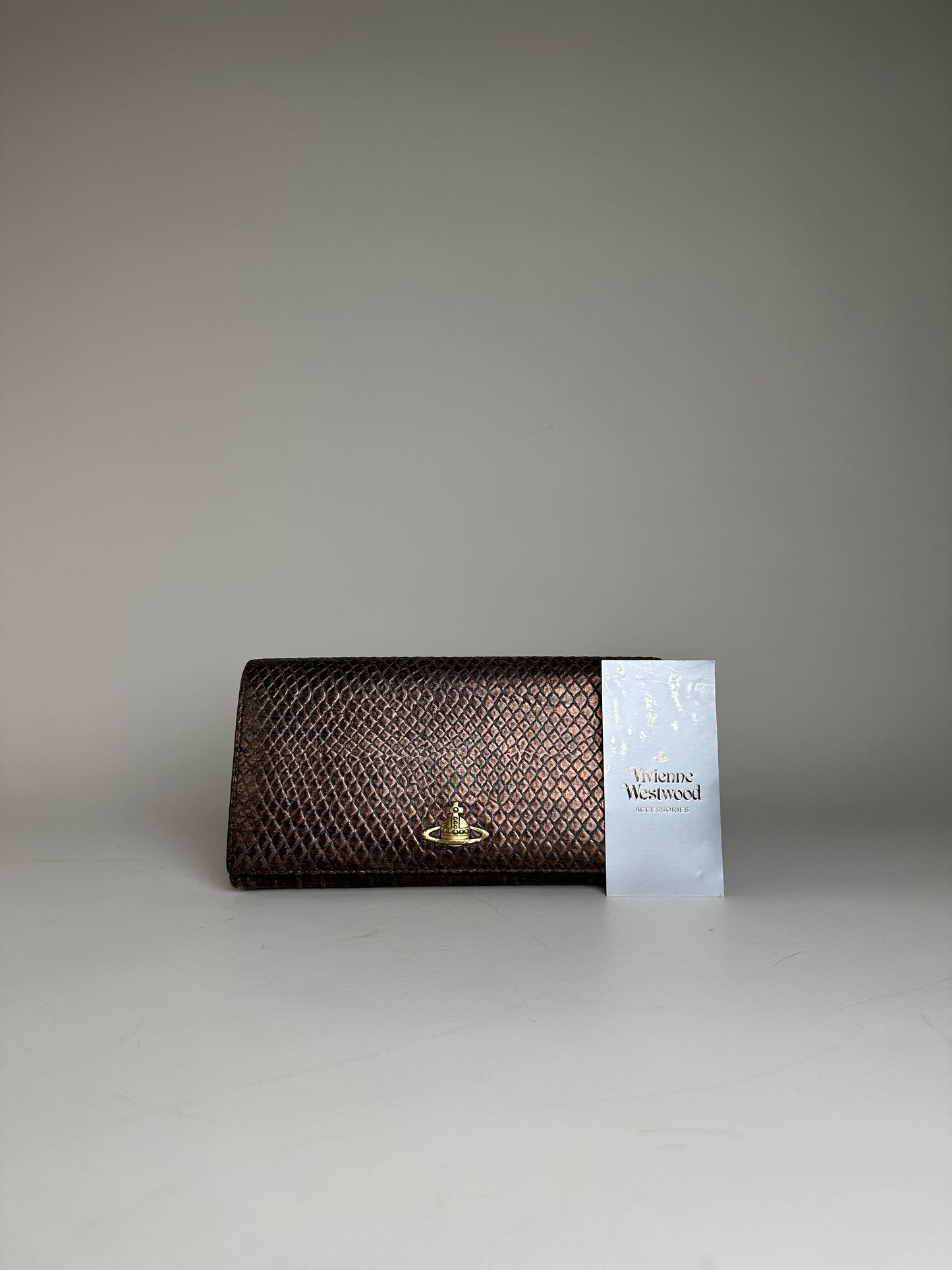 Vintage Vivienne Westwood Leather Wallet Bronze Gold-tone Clasp