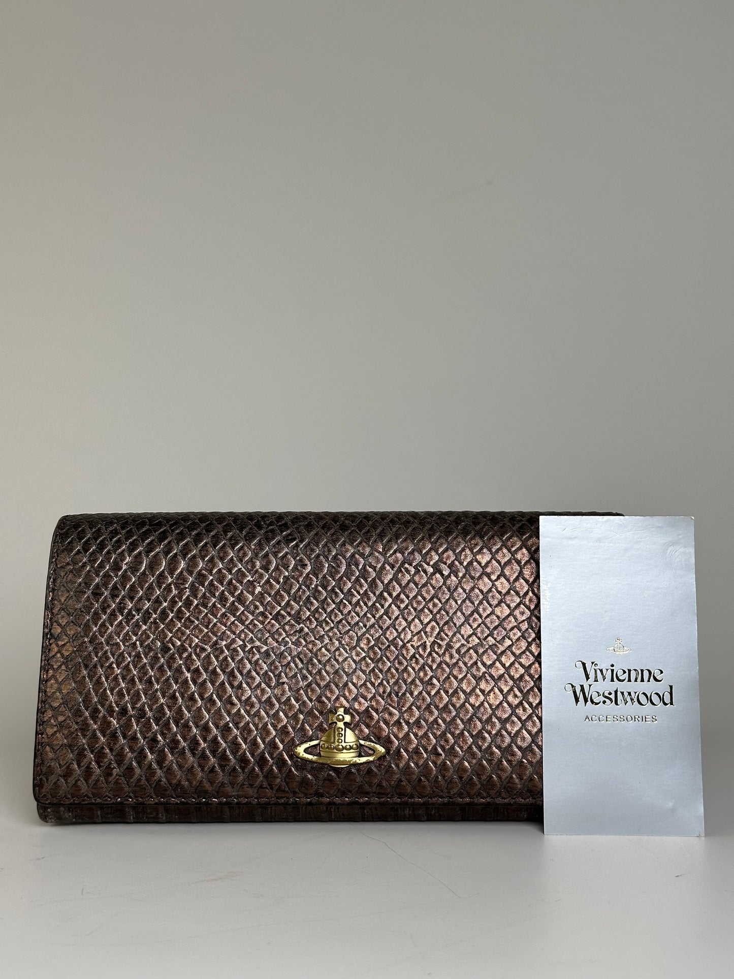 Vintage Vivienne Westwood Leather Wallet Bronze Gold-tone Clasp