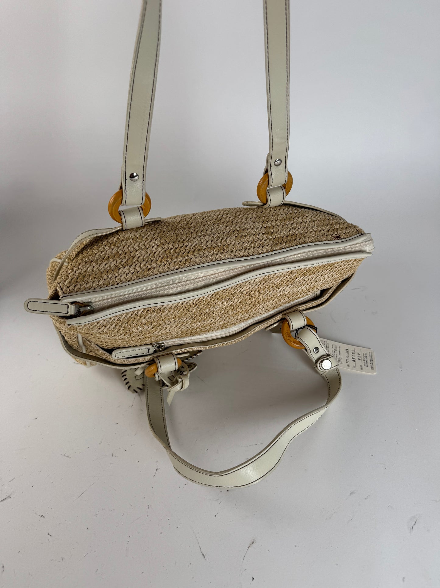 Sac à main vintage Kansai Yamamoto beige blanc