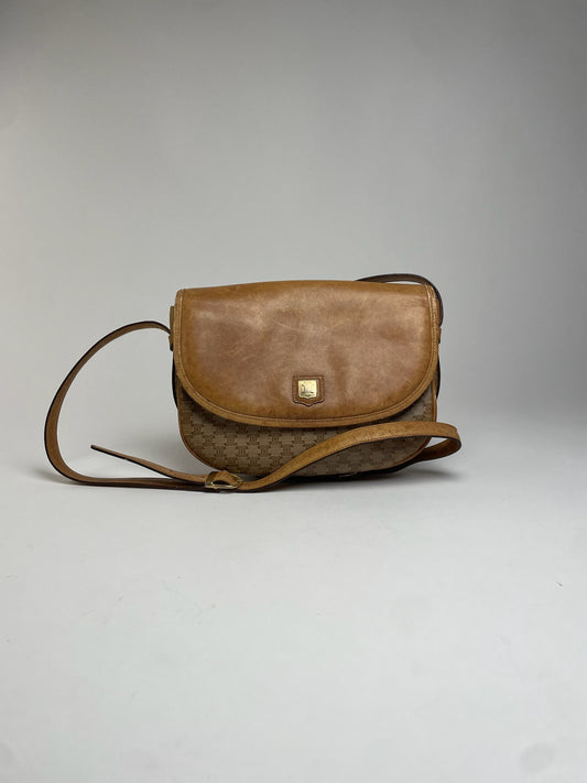 Vintage Celine Monogram leather Shoulder Bag beige Brown
