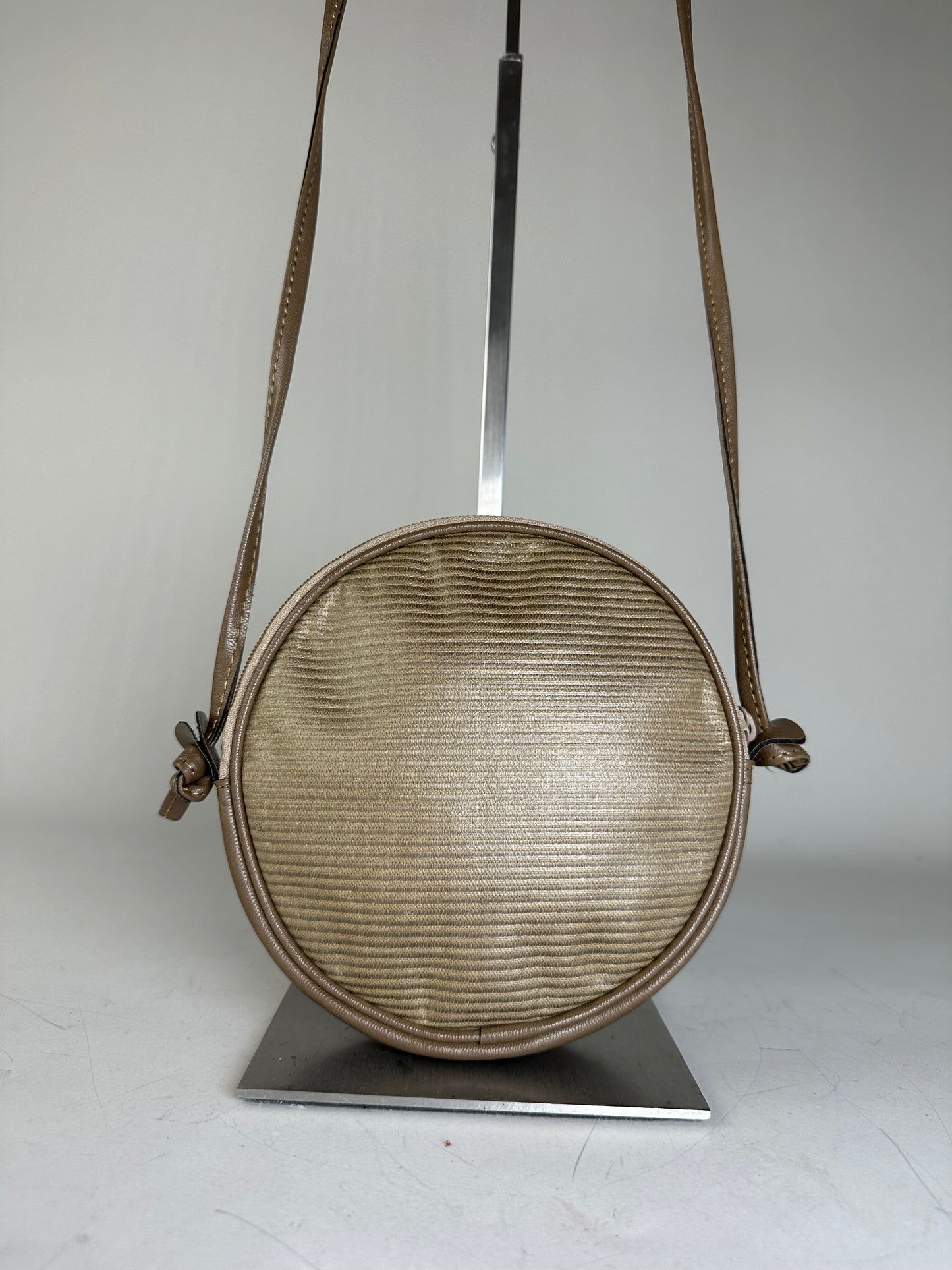 Vintage Yves Saint Laurent Textured Fabric Crossbody Bag Tan Beige