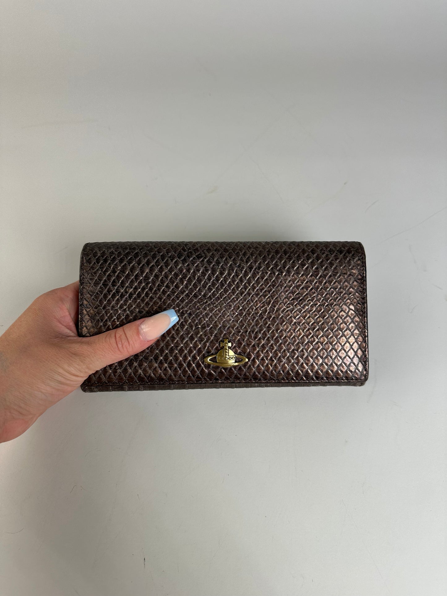 Vintage Vivienne Westwood Leather Wallet Bronze Gold-tone Clasp