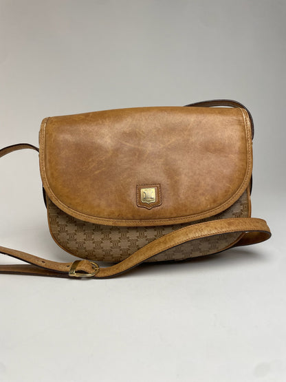 Vintage Celine Monogram leather Shoulder Bag beige Brown